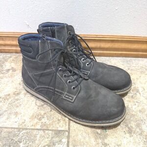 Mens Dark Blue Lace Up Boots Size 7M Side Zip Casual Work Chukka Style‎